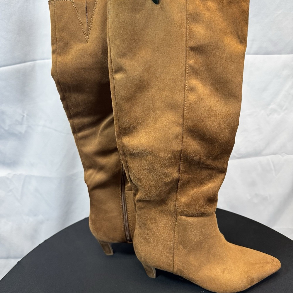 A New Day Women Tan Faux Suede Knee High Kitten Heel Pointed Toe Boots Size‎ 7